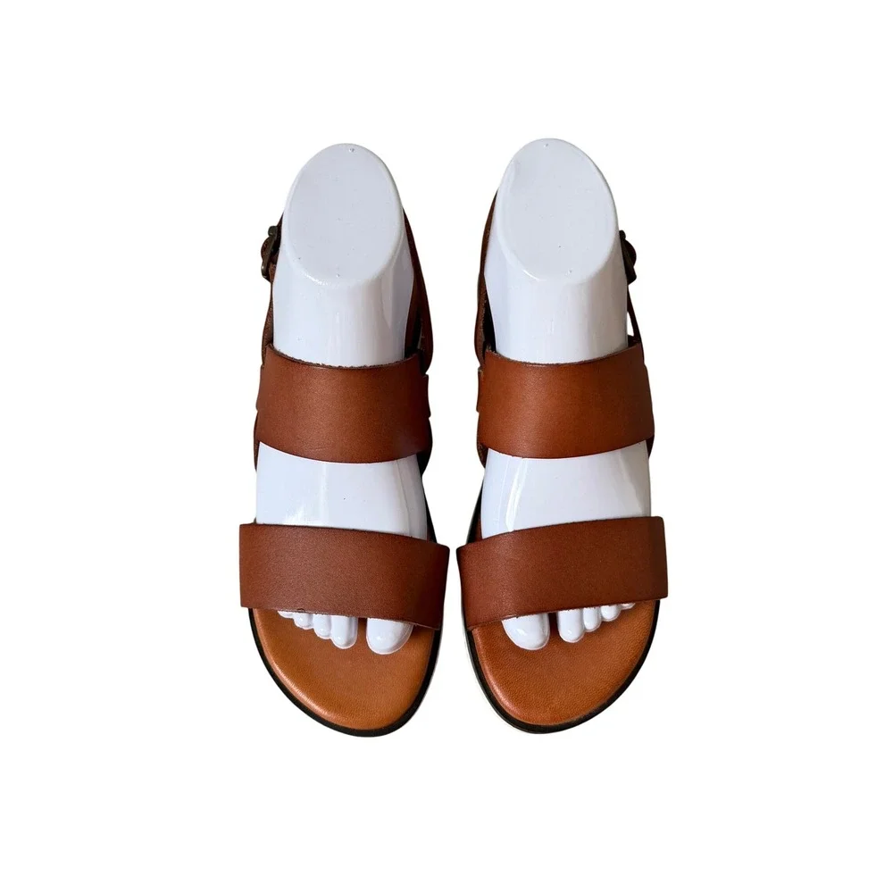 Bertuchi Sandals Platform Leather Ankle Strap Slingback Open Toe Brown US 8 39